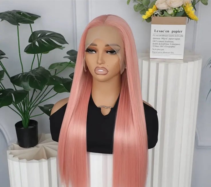 18 Inch lace front baby pink human hair wig