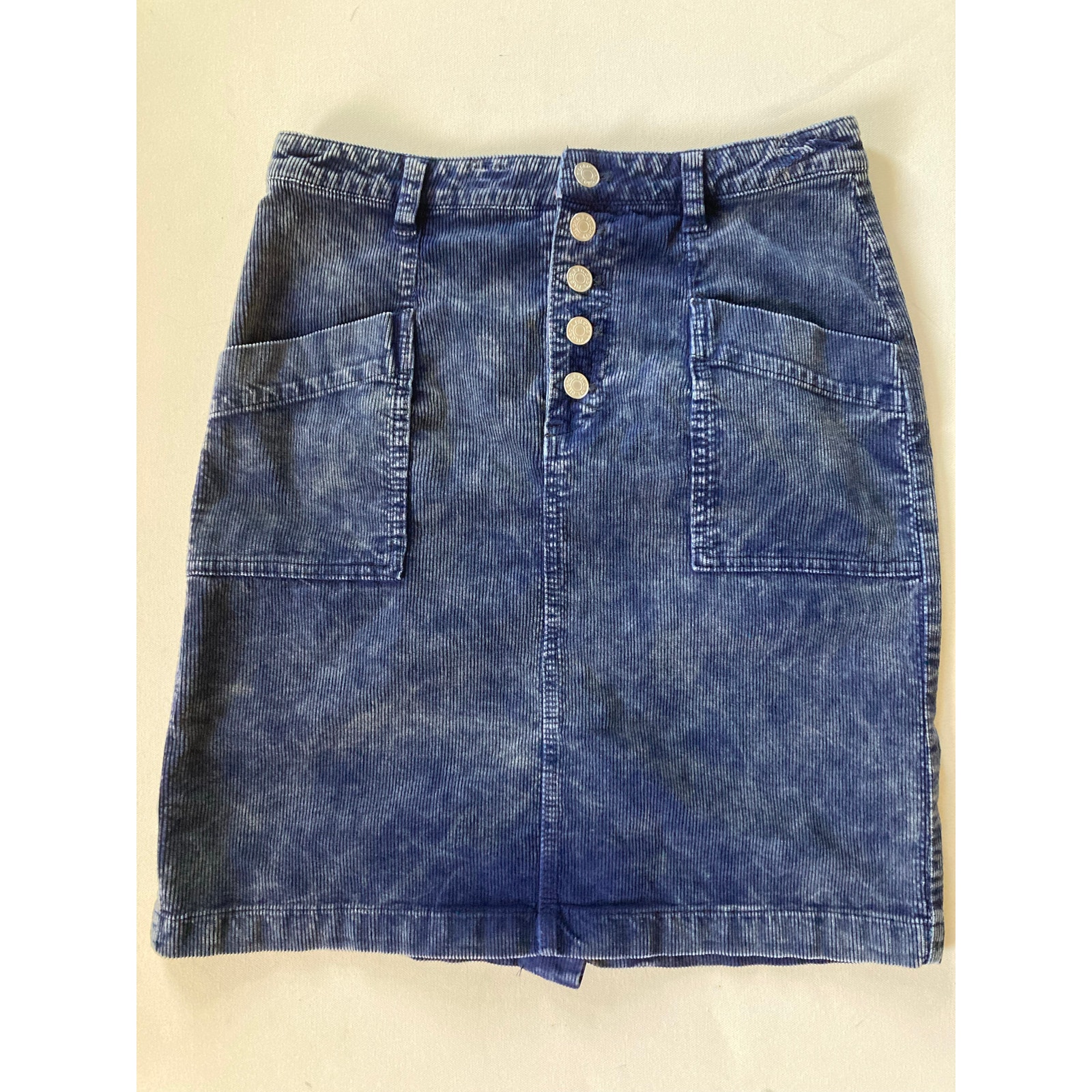 Pilcro Anthropologie Blue Corduroy Button Front Skirt Sz 4/27 retro Boho preppy