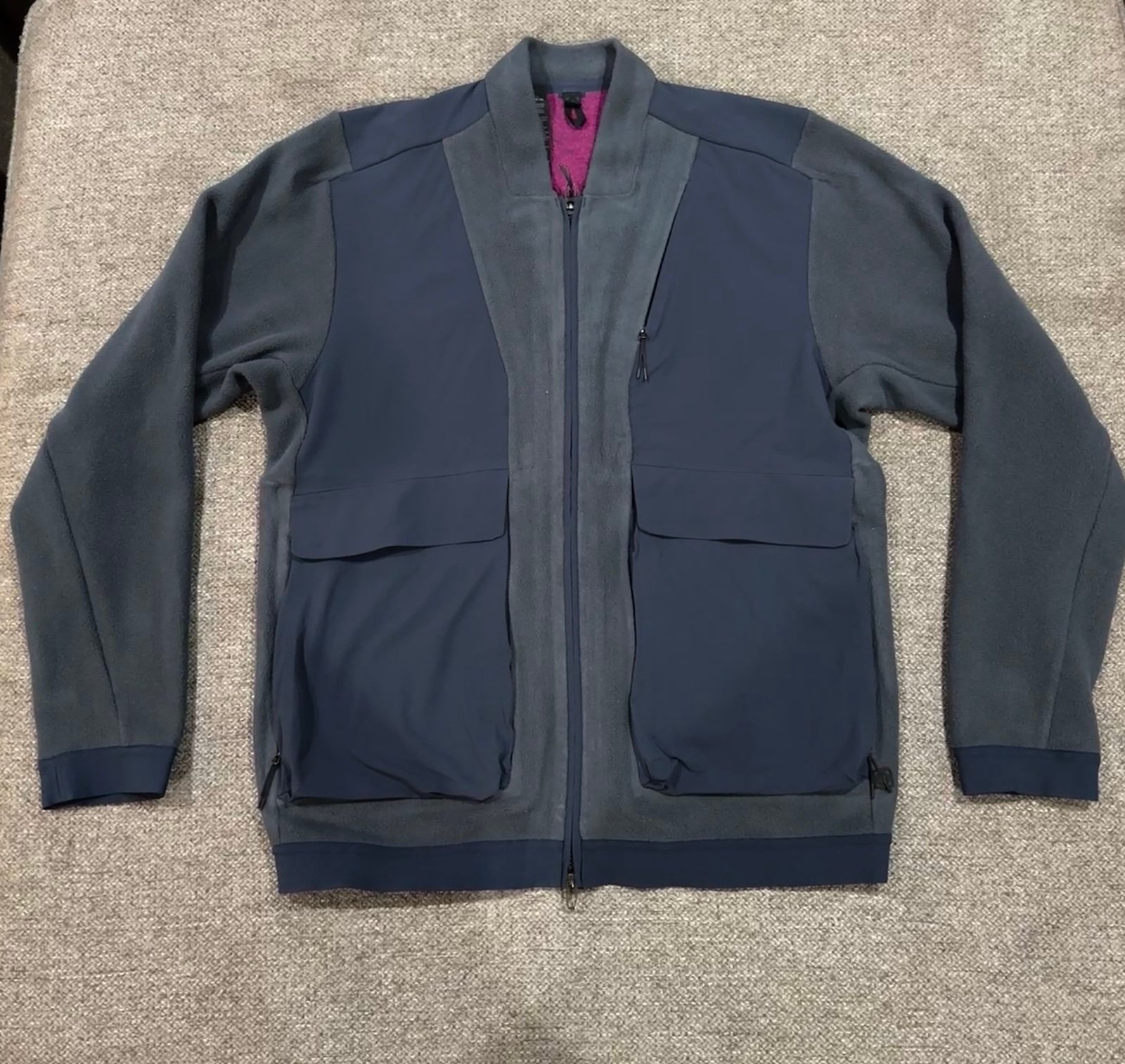 lululemon Men's LAB Vintage Bomber Fleece Jacket Night Sea and Purple Medium