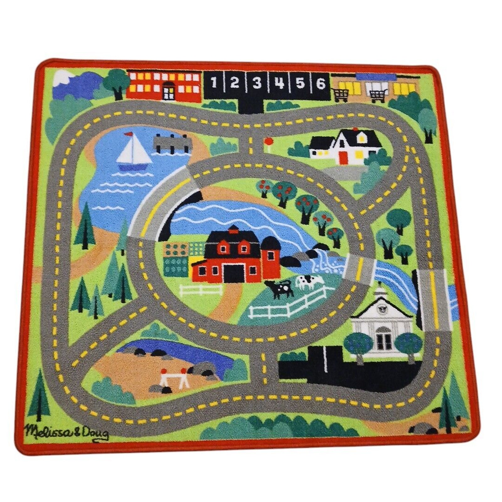 Rare Melissa & Doug Round The Farmyard Country Activity Play Rug Toy 39 x36