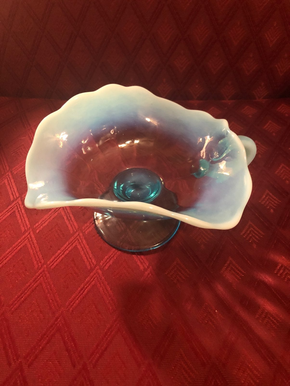 Vtg Fenton opalescent blue glass bowl