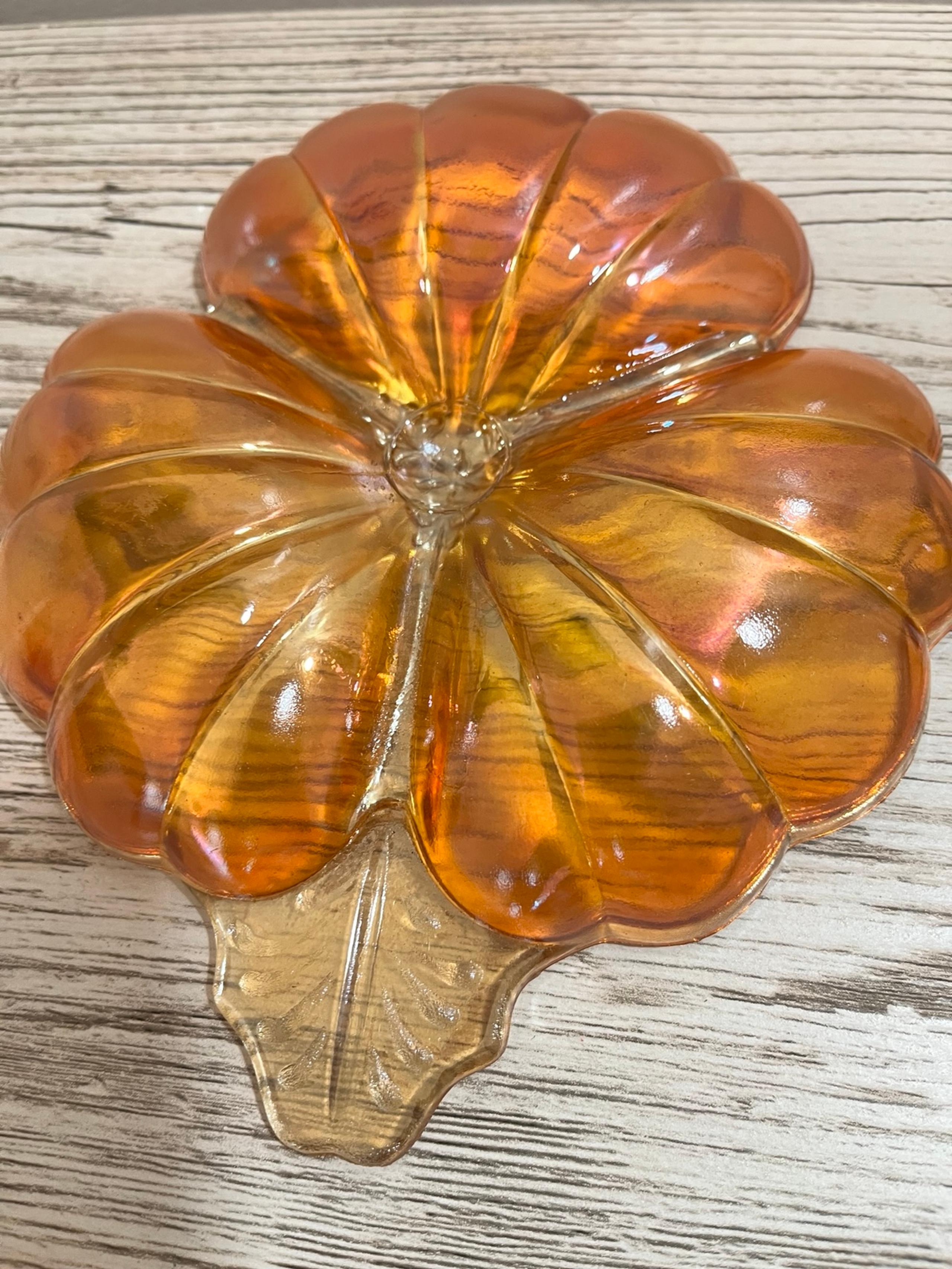Carnival Glass Jeanette Clover Leaf Dish Candy Dish Marigold Amber Vintage 1940s
