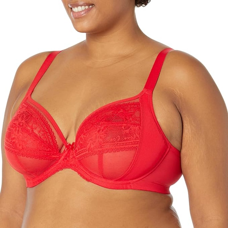 Elomi NWT 301602 Size 34O Kendra Cherry Red Lace Underwire Plunge Bra