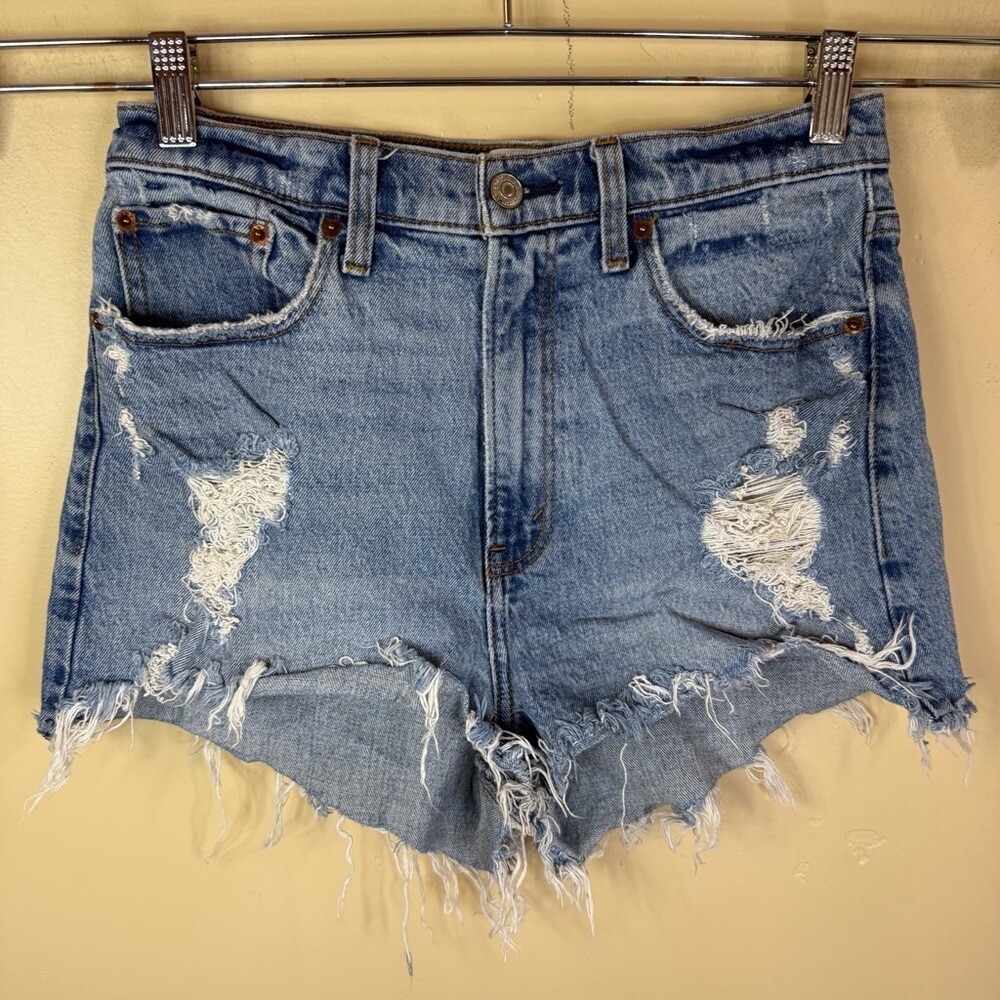 Abercrombie & Fitch High Rise Mom Short Size 28 Curve Love Distressed Denim