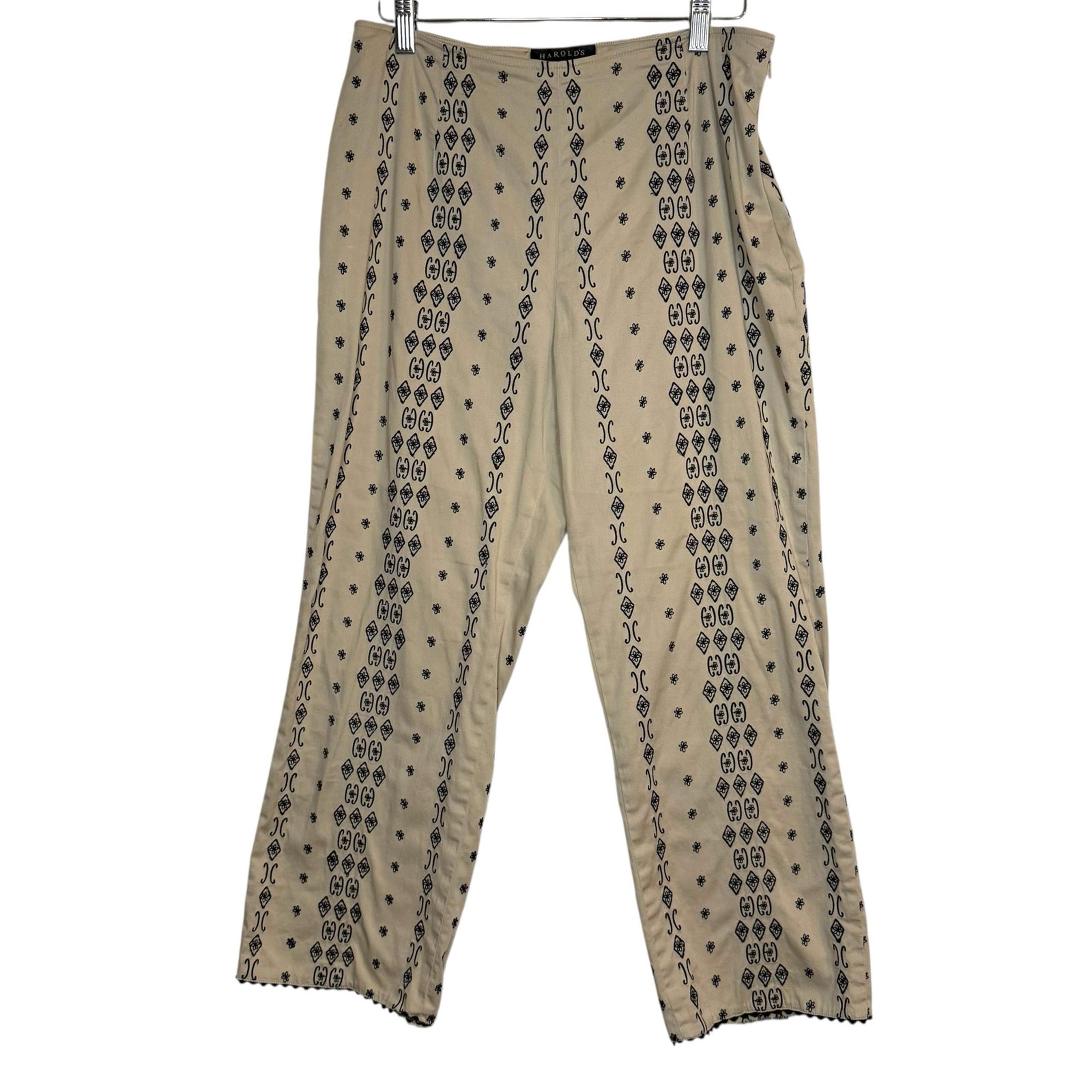 Harold's tan cropped pants with black embroidered print and trim - Women's 10