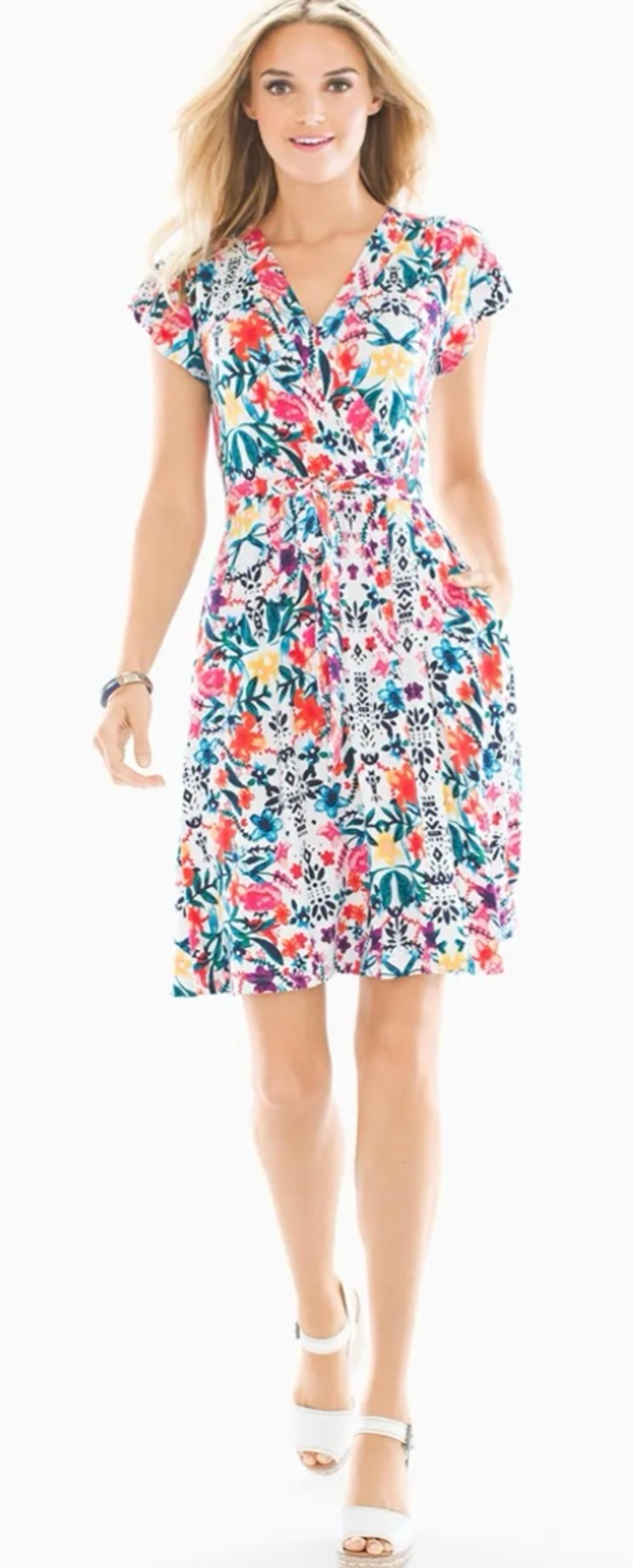 Soma Flutter Sleeve Wrap Dress Large White Floral