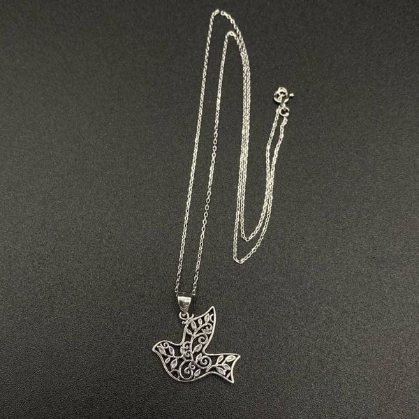 Dove With Vines Solid Sterling Silver Necklace