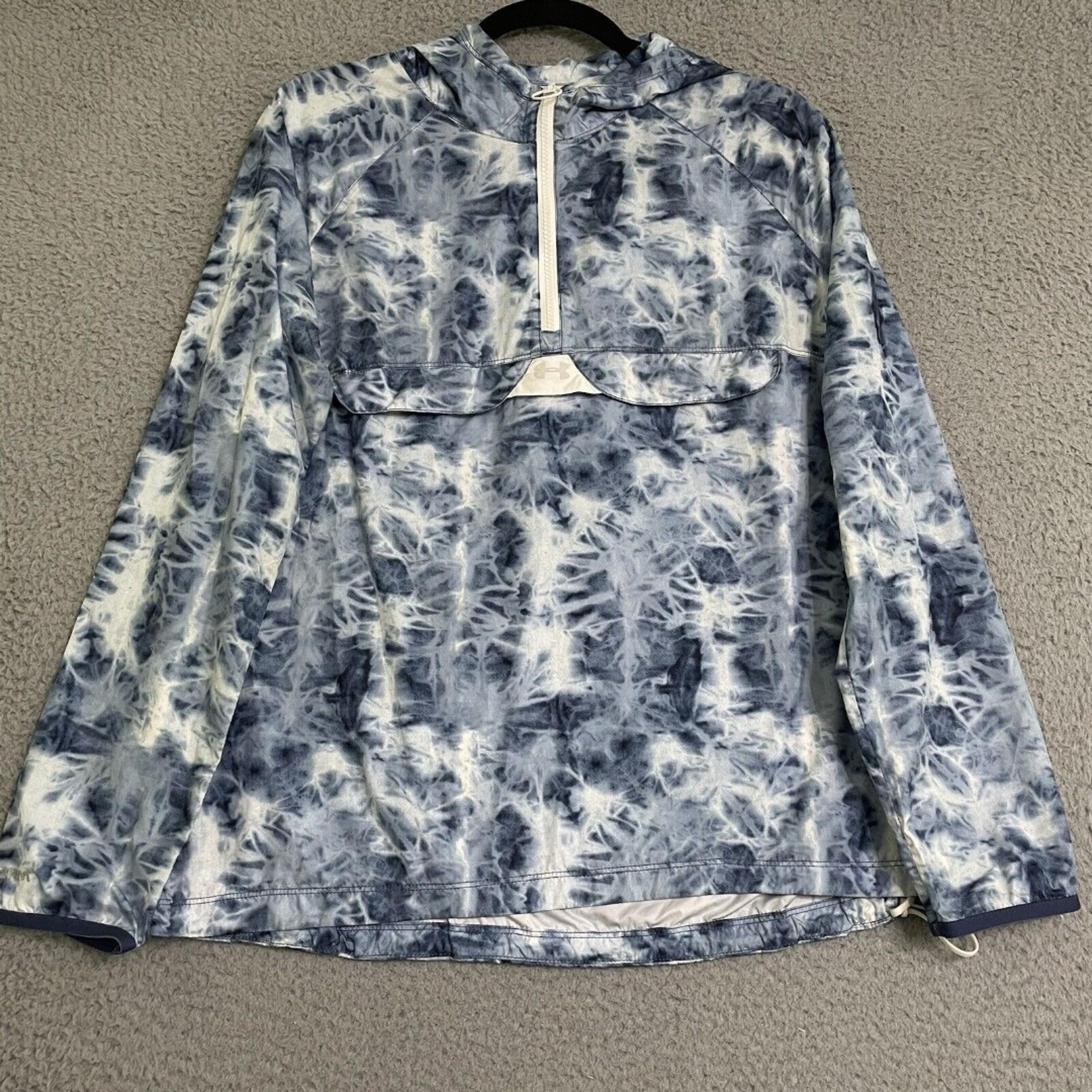 UNDER ARMOUR Storm Hooded Pullover Windbreaker Women’s Small Blue White Pockets