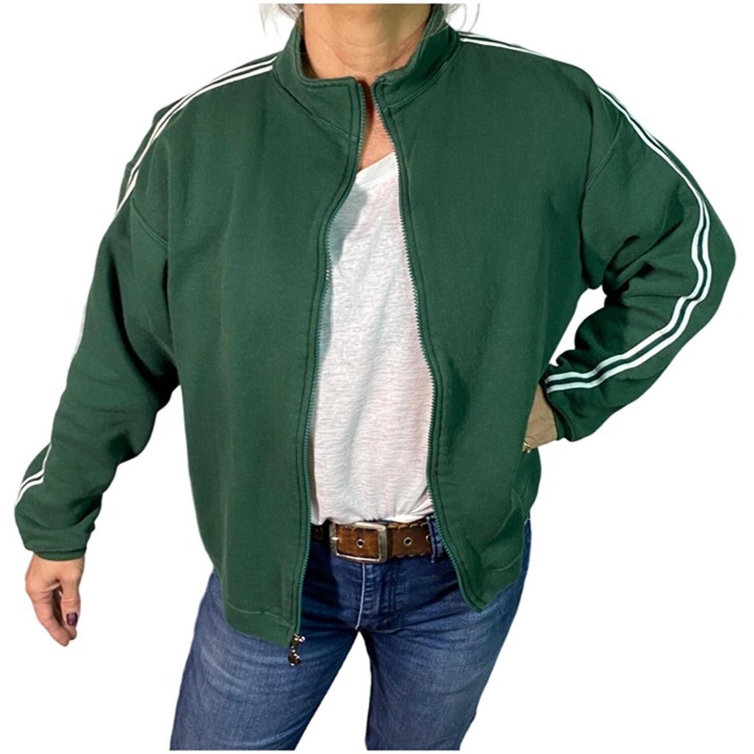 Vintage Russell Athletic Womens Green sleeve stripes Full-Zip short sweatshirt L