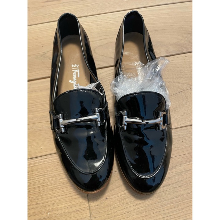 Ferragamo Patent Leather Loafer with Silver Hardware