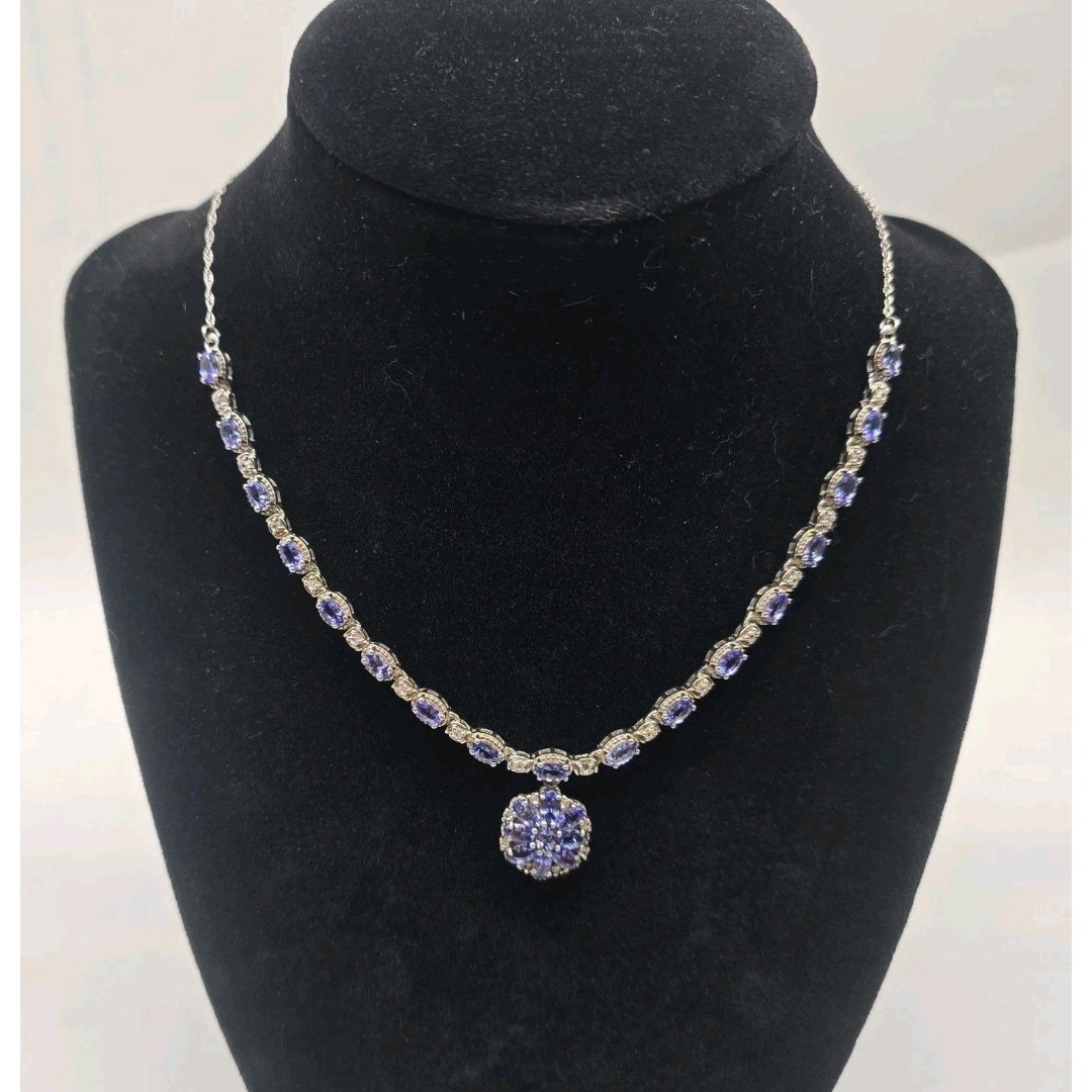 Tanzanite Natural White Zircon Necklace Platinum Over Sterling Silver 18 