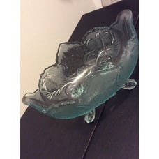 Vintage 1960’s Jeanette Glass Lombardi Footed Bowl Aqua Blue