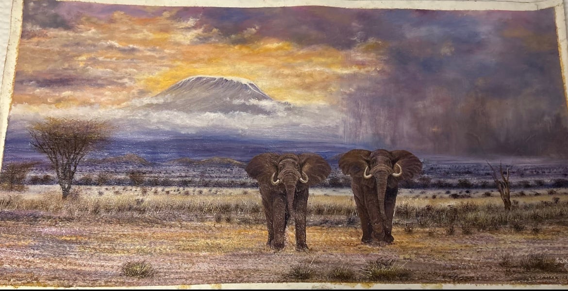 HANDMADE Oil painting of Elephant Couple
