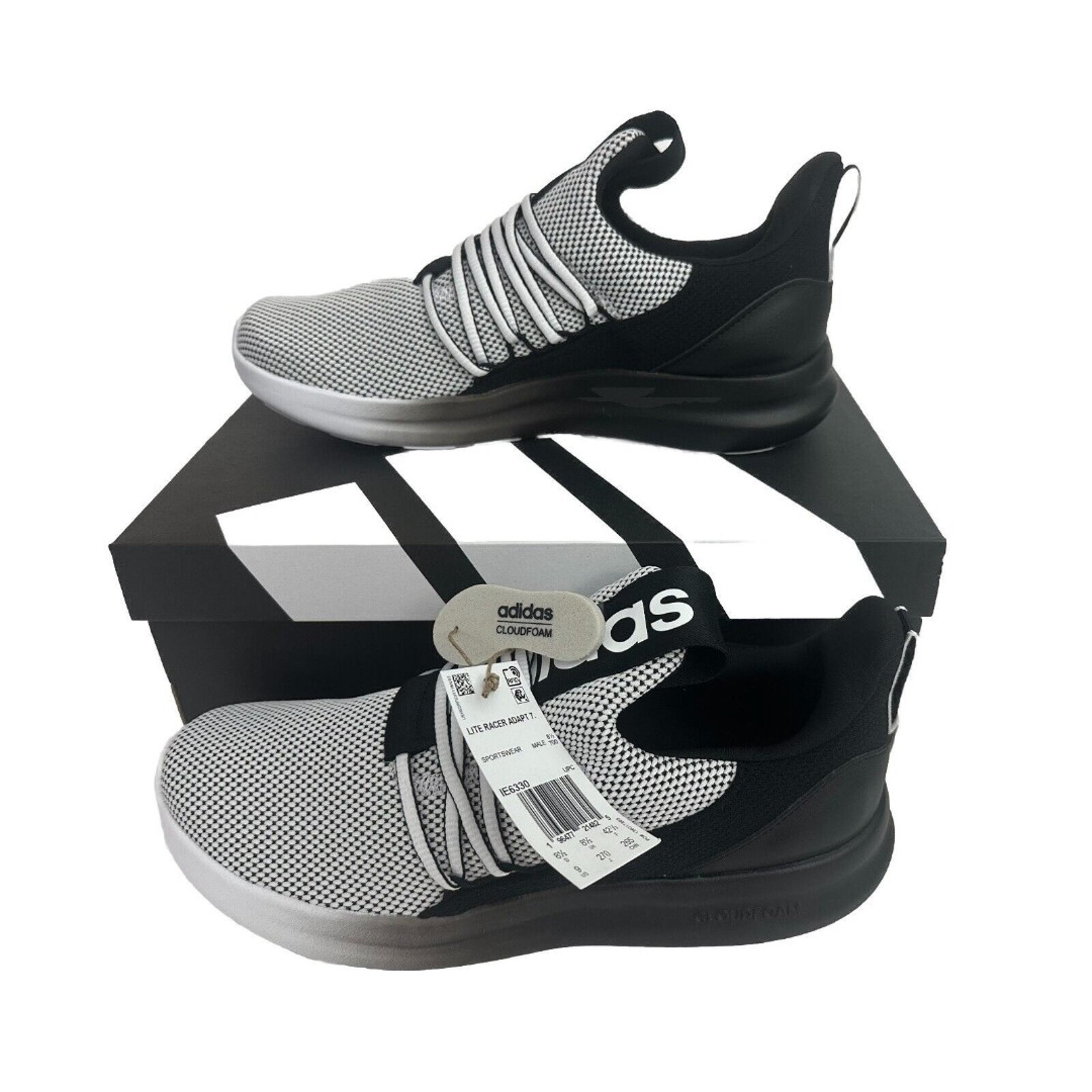 NEW Adidas Men’s Lite Racer Adapt 7.0 Cloudfoam Comfort IE6330 Black /White 9