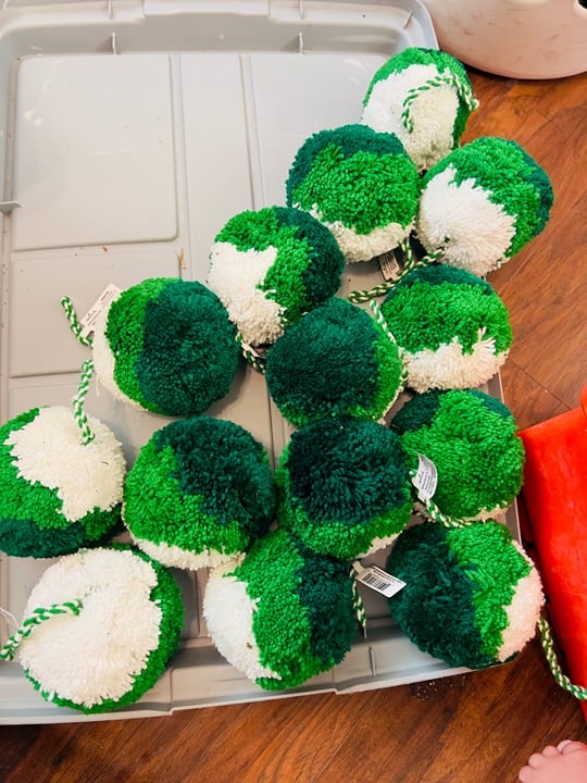 Green yarn ornaments