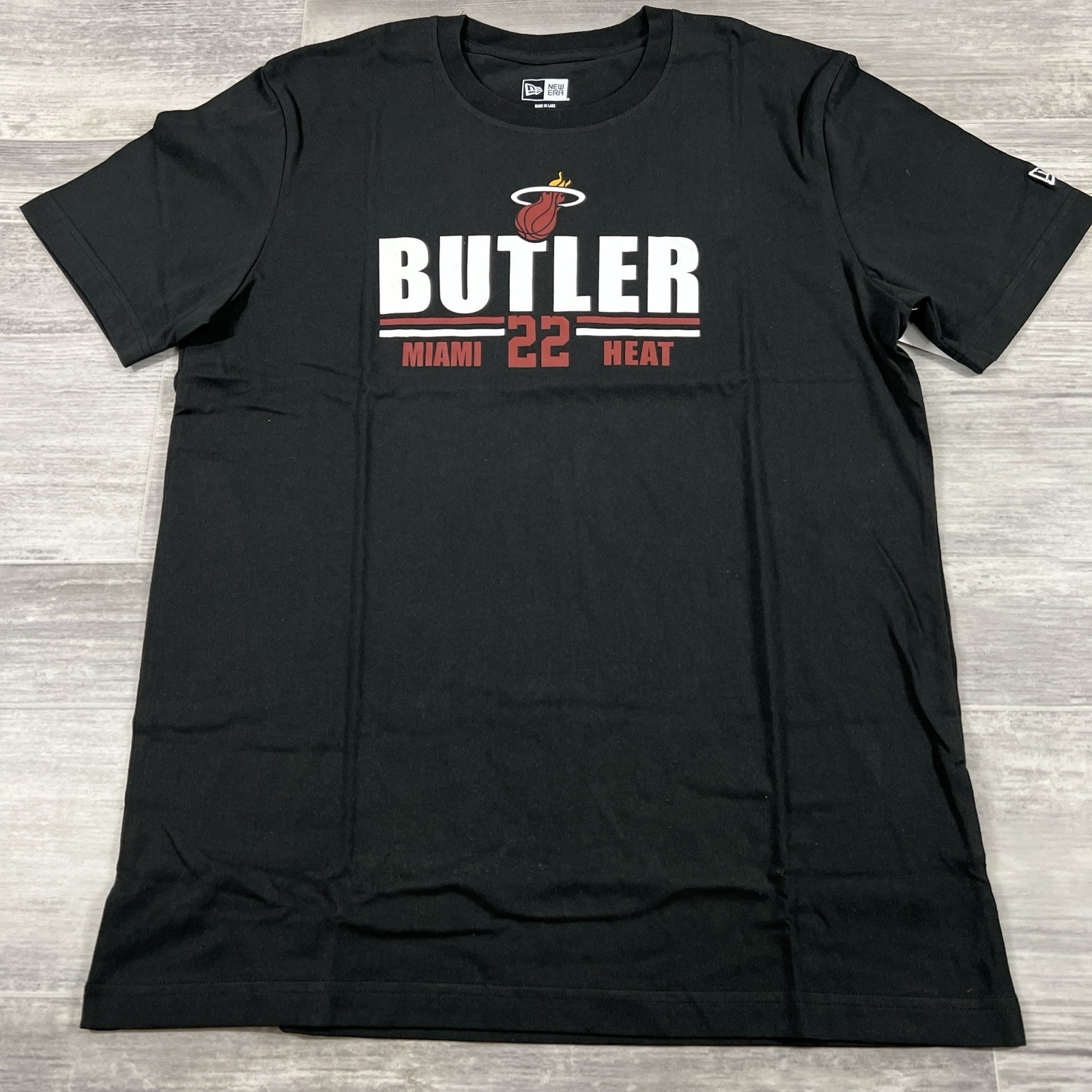 Miami Heat New Era Black T-Shirt Men's Large Jimmy Butler 22 NBA Cotton New