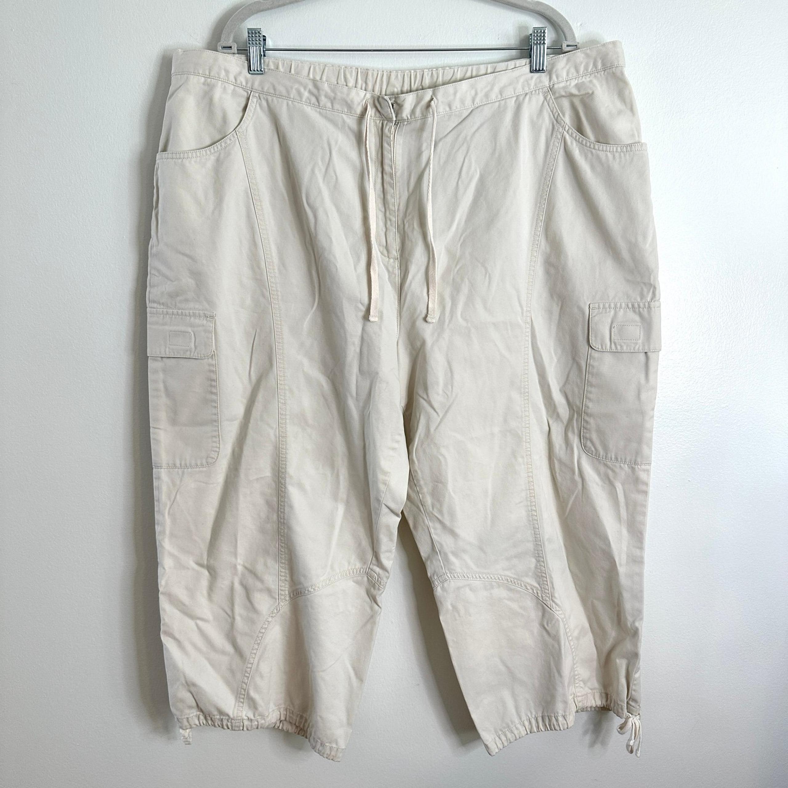 J.Jill Capri Cargo Pants Womens Size 22 Cotton High Rise Flat Front Drawstring