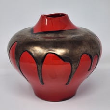Royal Haeger Vase Red & Drip Glaze Copper Large 1989 8.5 10 Diameter VTG