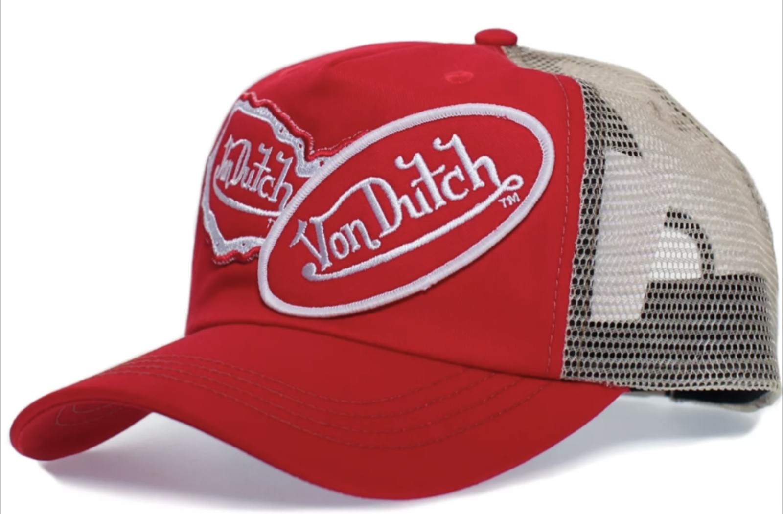 Authentic Vintage Von Dutch Originals Red/Tan 2/Patch Truckers Cap Hat Snapback