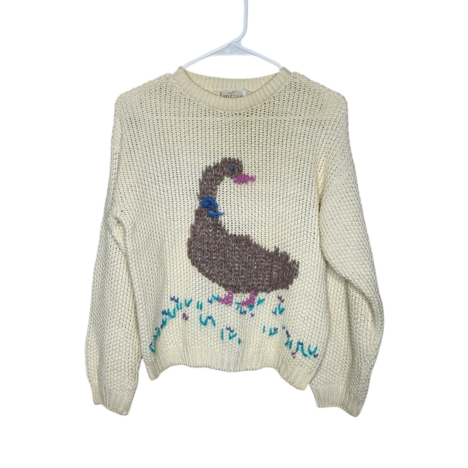 Vintage 1970s-80s Jantzen Knit Sweater with Duck Motif — Size Small