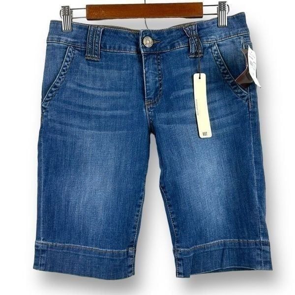 Kut From The Cloth Women's Size 4 Bermuda Long Short Blue Denim Slit Pockets New