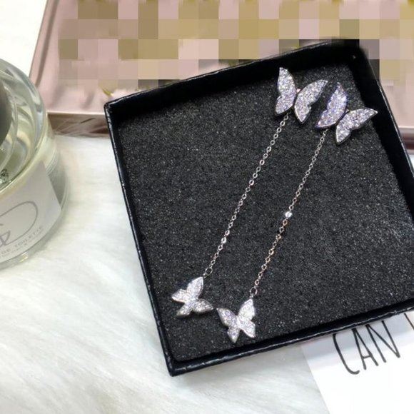 925 Silver Diamond Butterfly Earrings