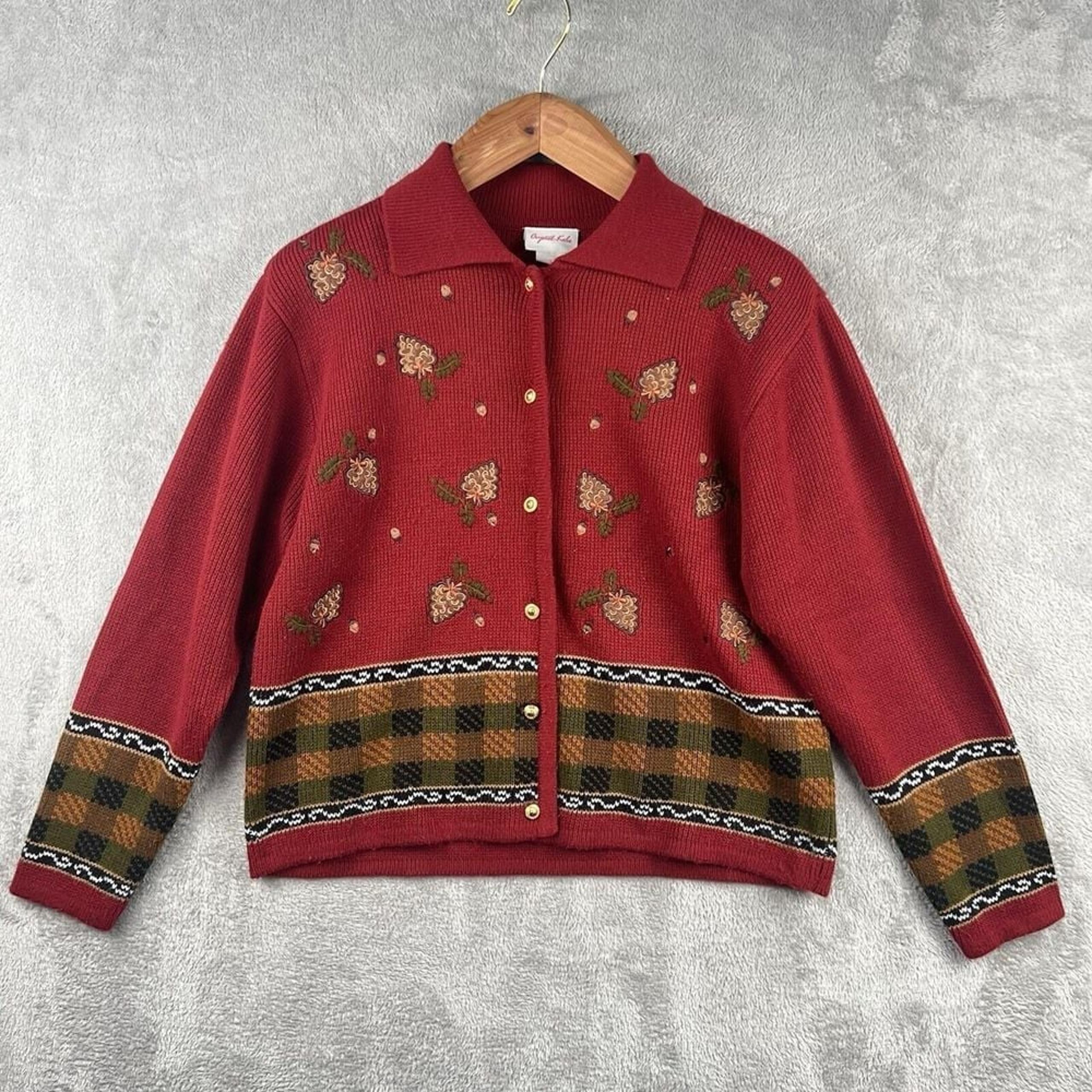Crystal Kobe Embroidered Sweater Womens Small Cardigan Fall Leaves Vtg 90s