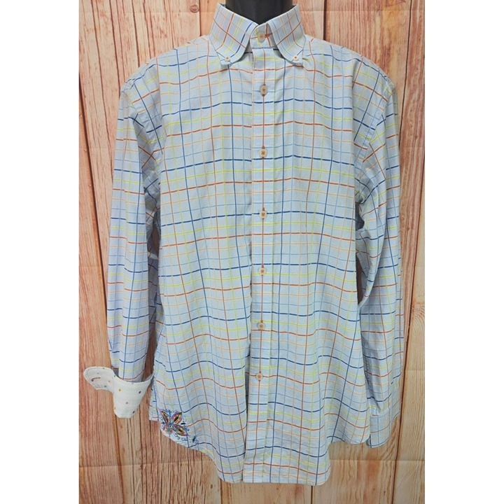 Robert Graham Plaid Button-Up Shirt With Embroidered Details Long Sleeve Large