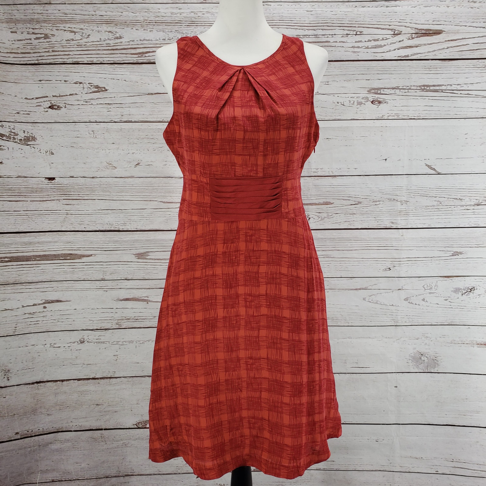Anthropologie New Girl From Savoy Red Goji Plaid Cut Out Silk Dress Size 6