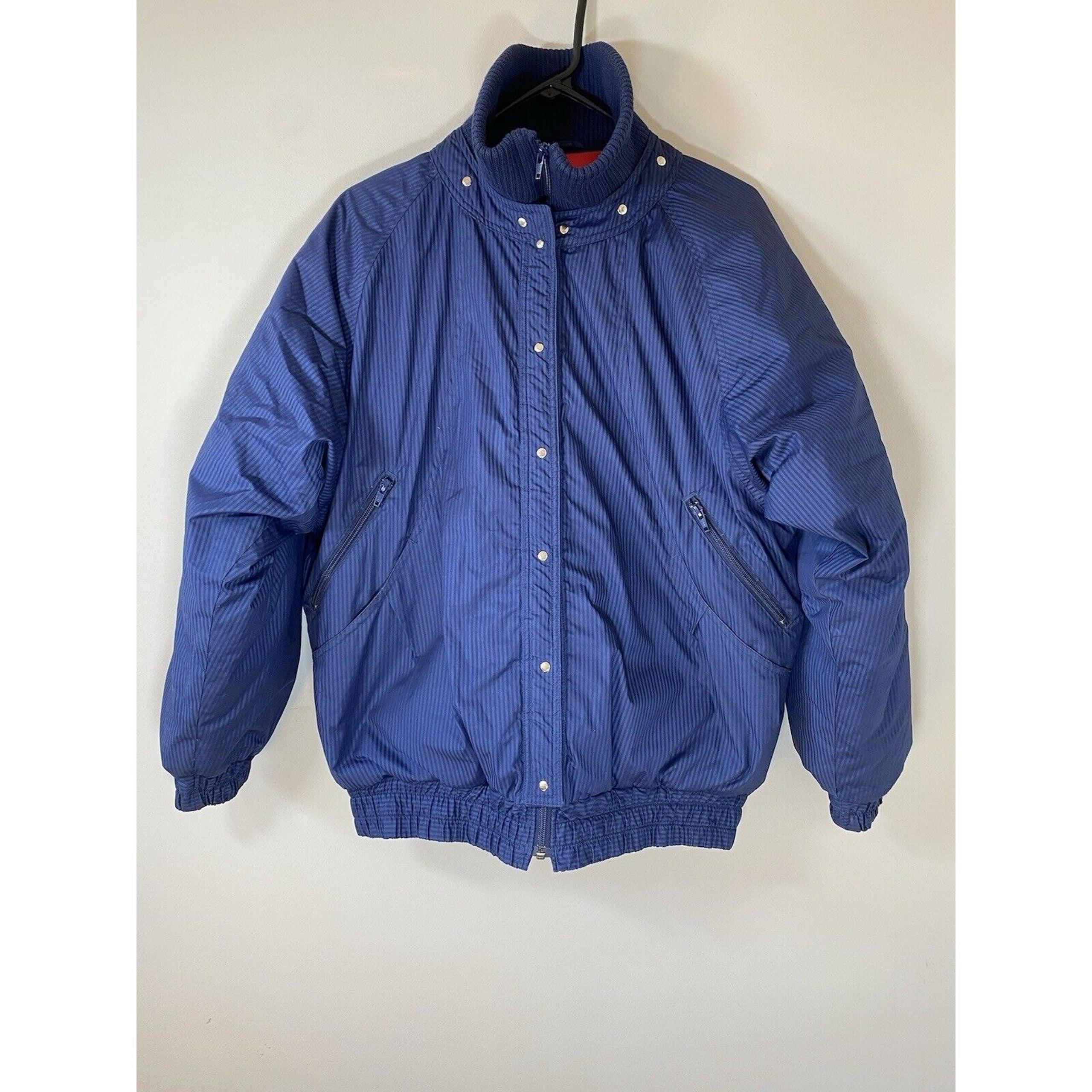 Peregrine Winter Jacket Men Blue Striped Goose Down Waterfowl Feather Puffer EUC