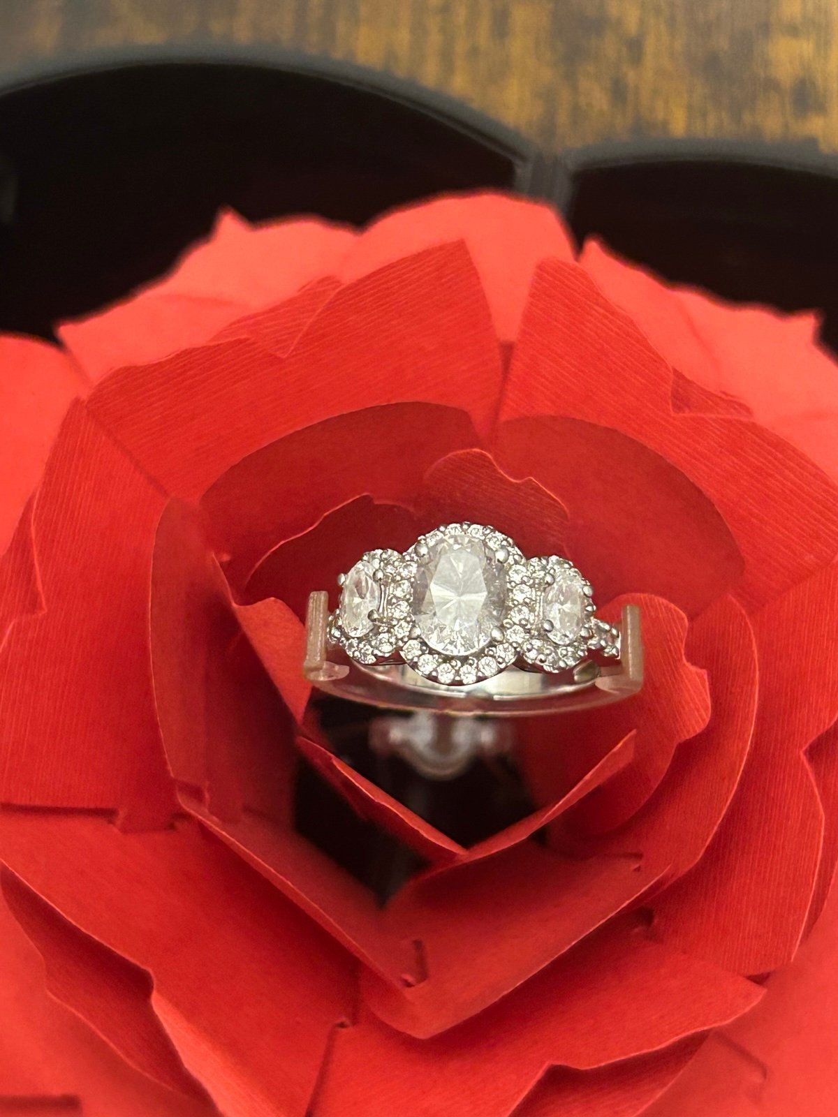 Sterling Silver Statement 3 Center Stone Halo CZ Flower 925 E590