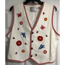 Vtg Eagles Eye Large Vest Floral Butterfly Ladybug 90s Mark Discoloration