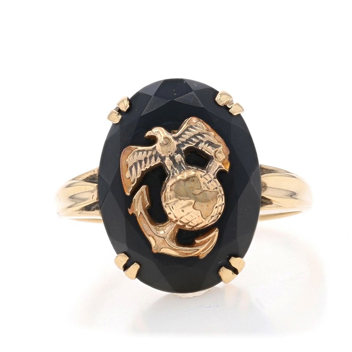 Yellow Gold Vintage US Marine Corps Onyx Ring 10k Sweetheart Mother V3829