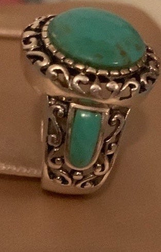 RING- Turquoise Ornate Filigree Sterling Silver Ring