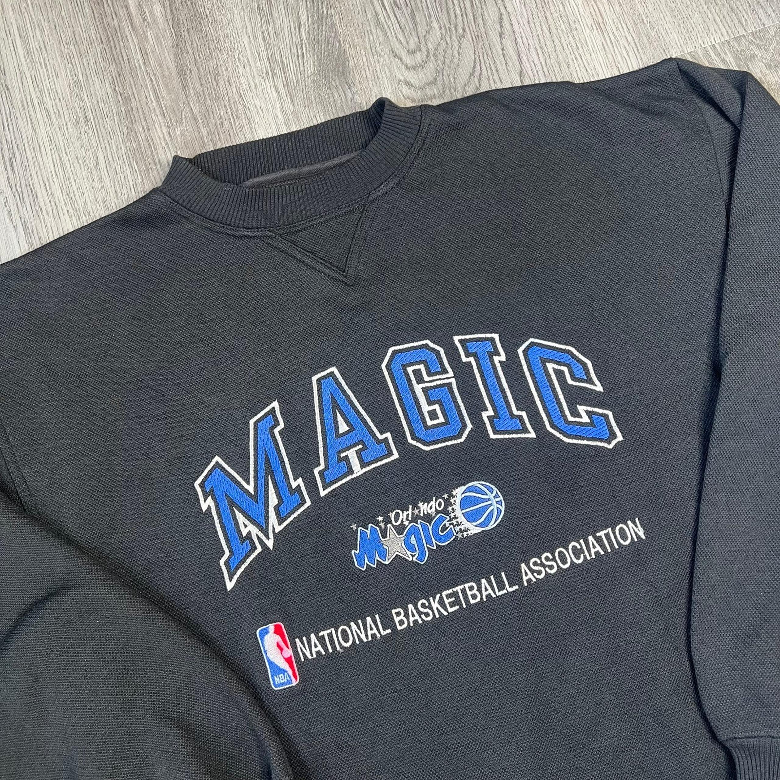 Vintage Orlando Magic Logo Athletic Sweatshirt Mens L Black Embroidered Pullover
