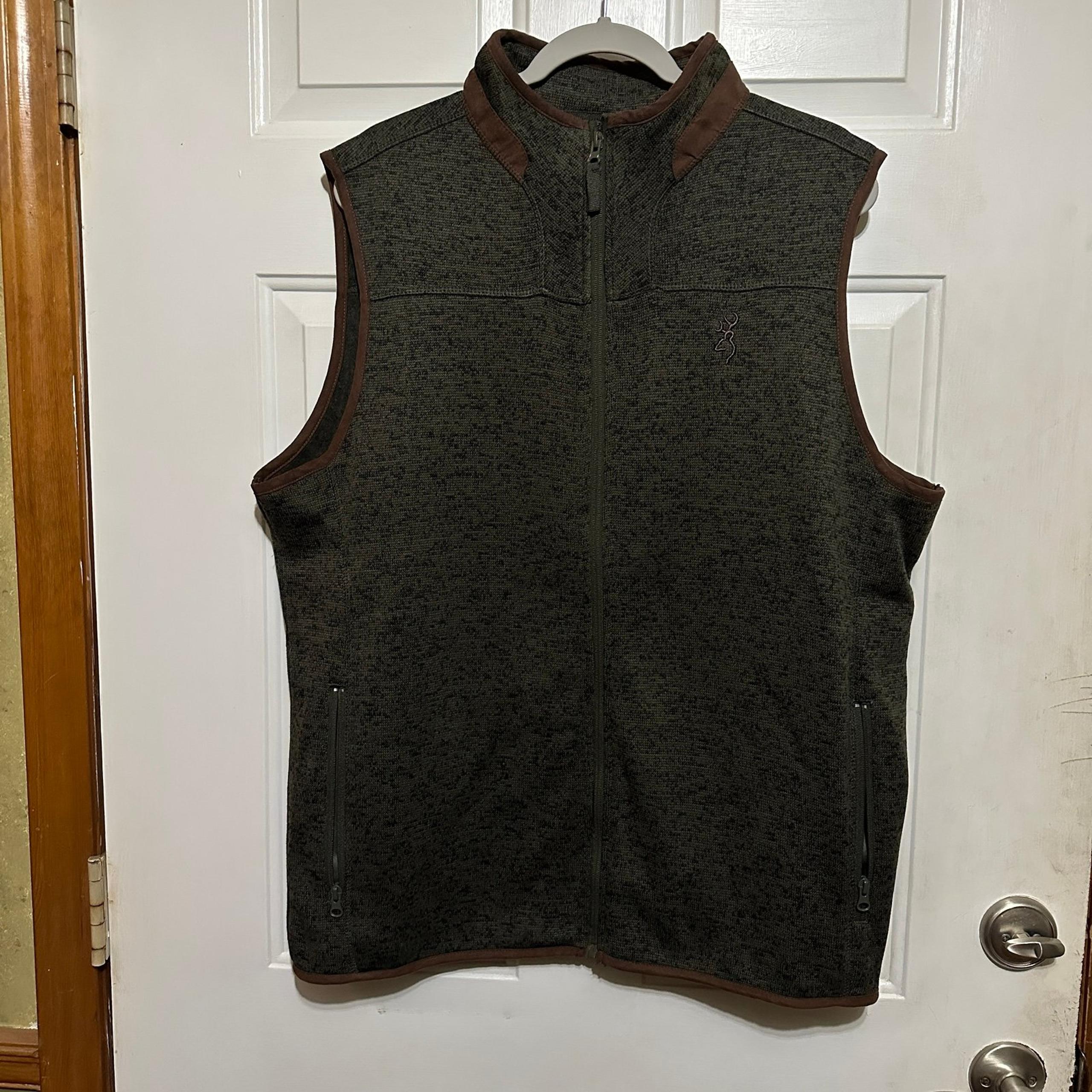 Browning Fleece Full Zip Brown Vest  Zip Pockets Mens Size X-Large