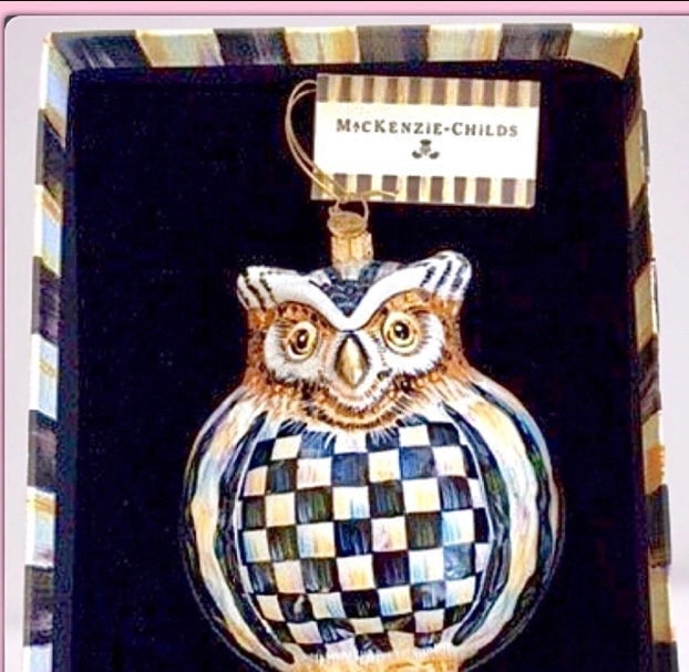 Mackenzie Childs Owl Christmas Ornament w Mckenzie Childs GIFT BOX BRAND NEW