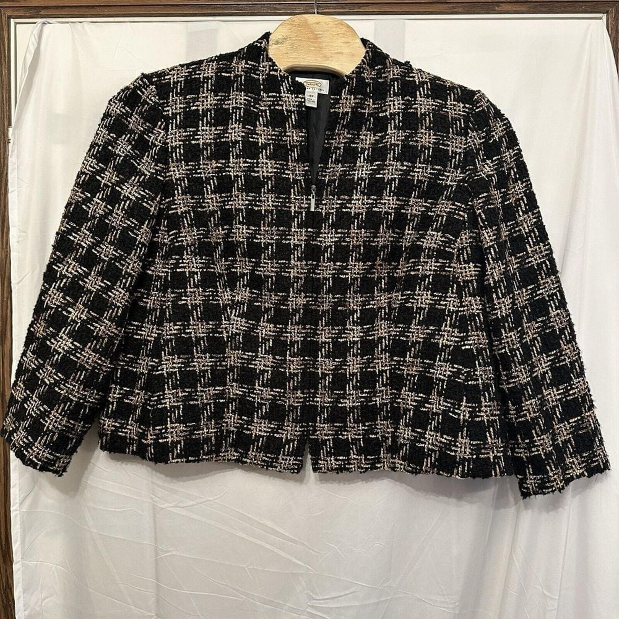 Talbots Women's Size 18W Black Tan Tweed Wool Mohair Full Zip Blazer Jacket