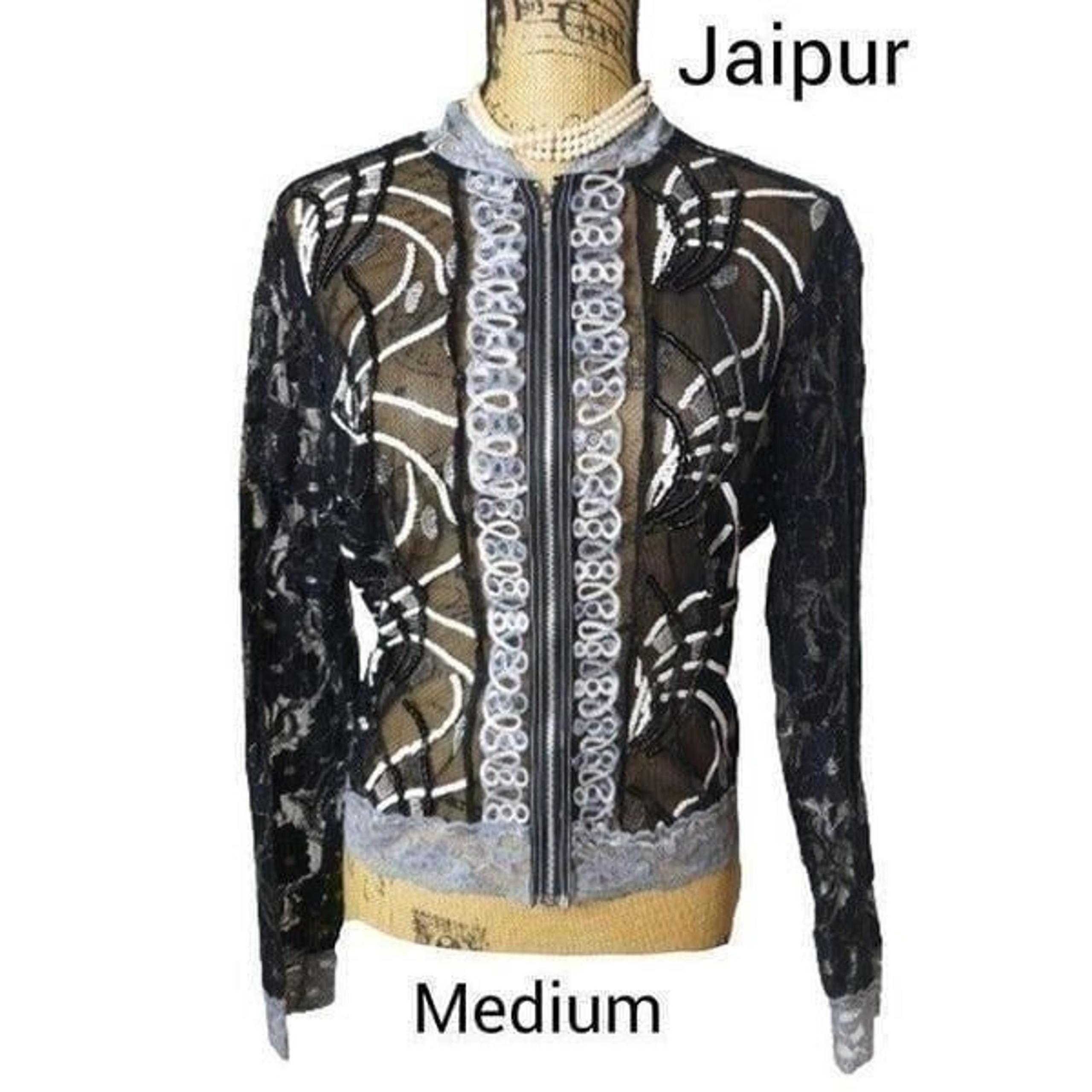 Women's Sequin Lace Jacket M Black White Lace Elegant Zip Sheer Jacket NWOT