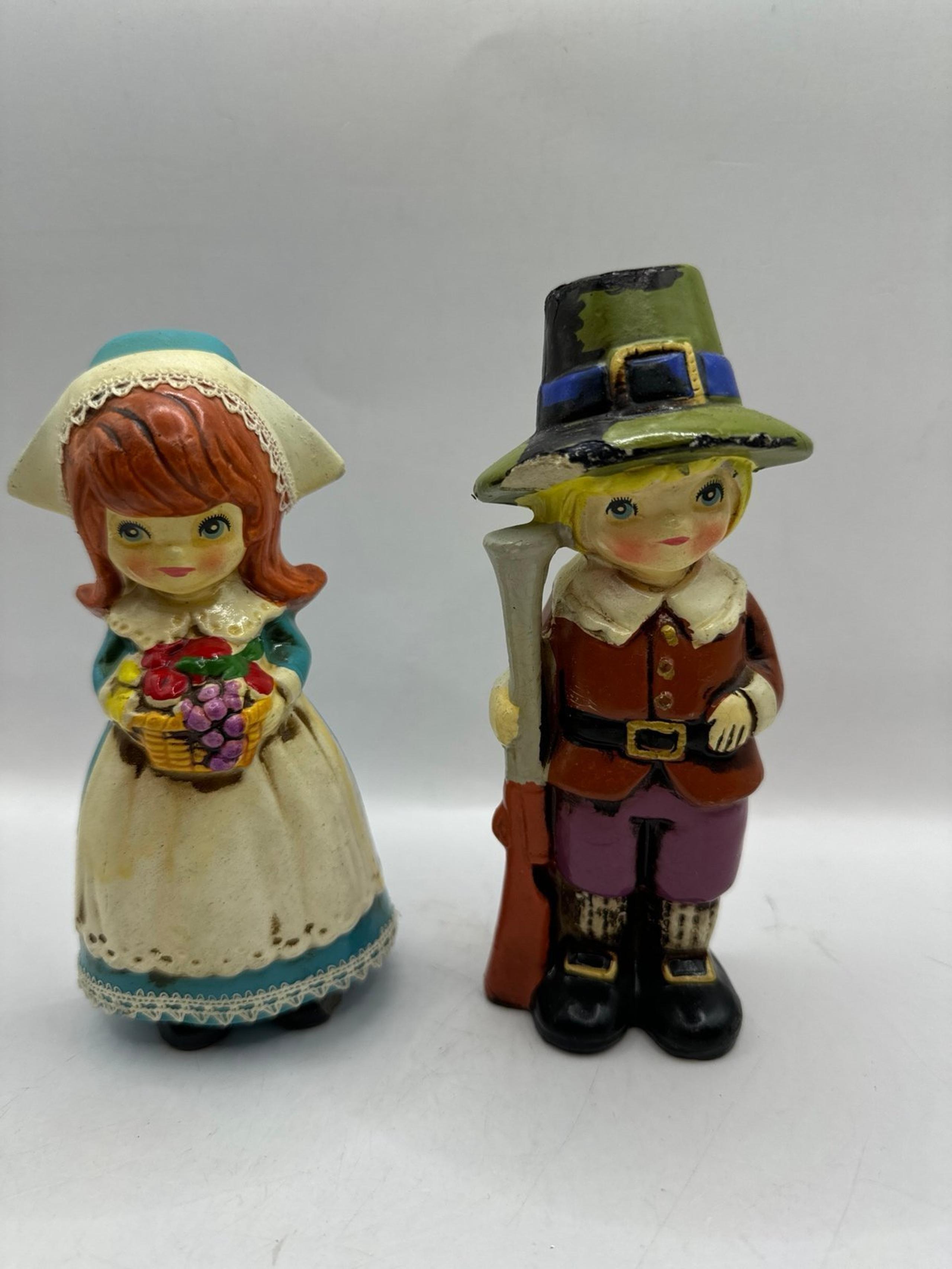 Vintage napcoware japan ceramic thanksgiving pilgrims figurines - Napco