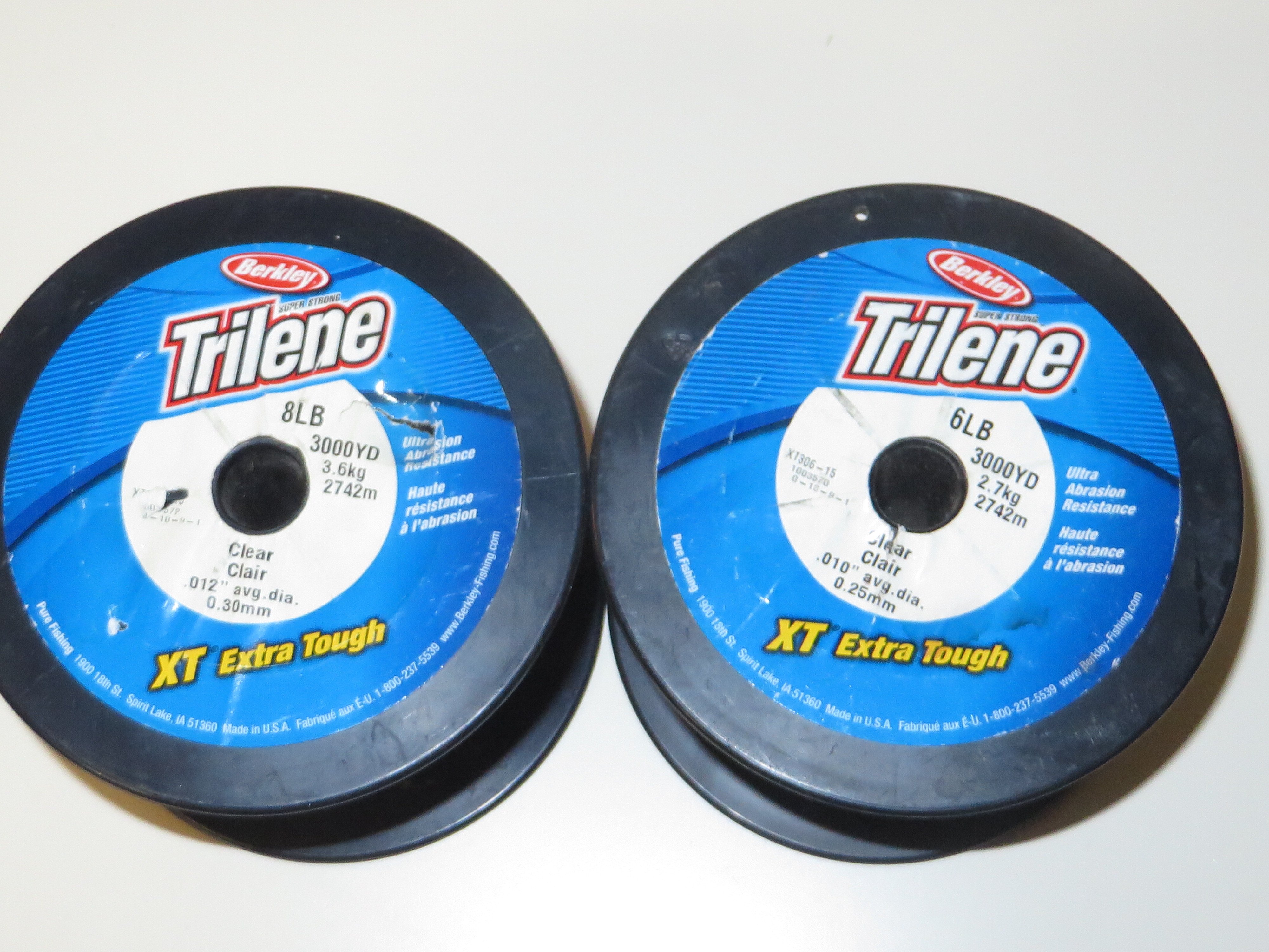 Lot of 2 Spools Trilene Clear 3000 yds 6lb 8lb Spools of line