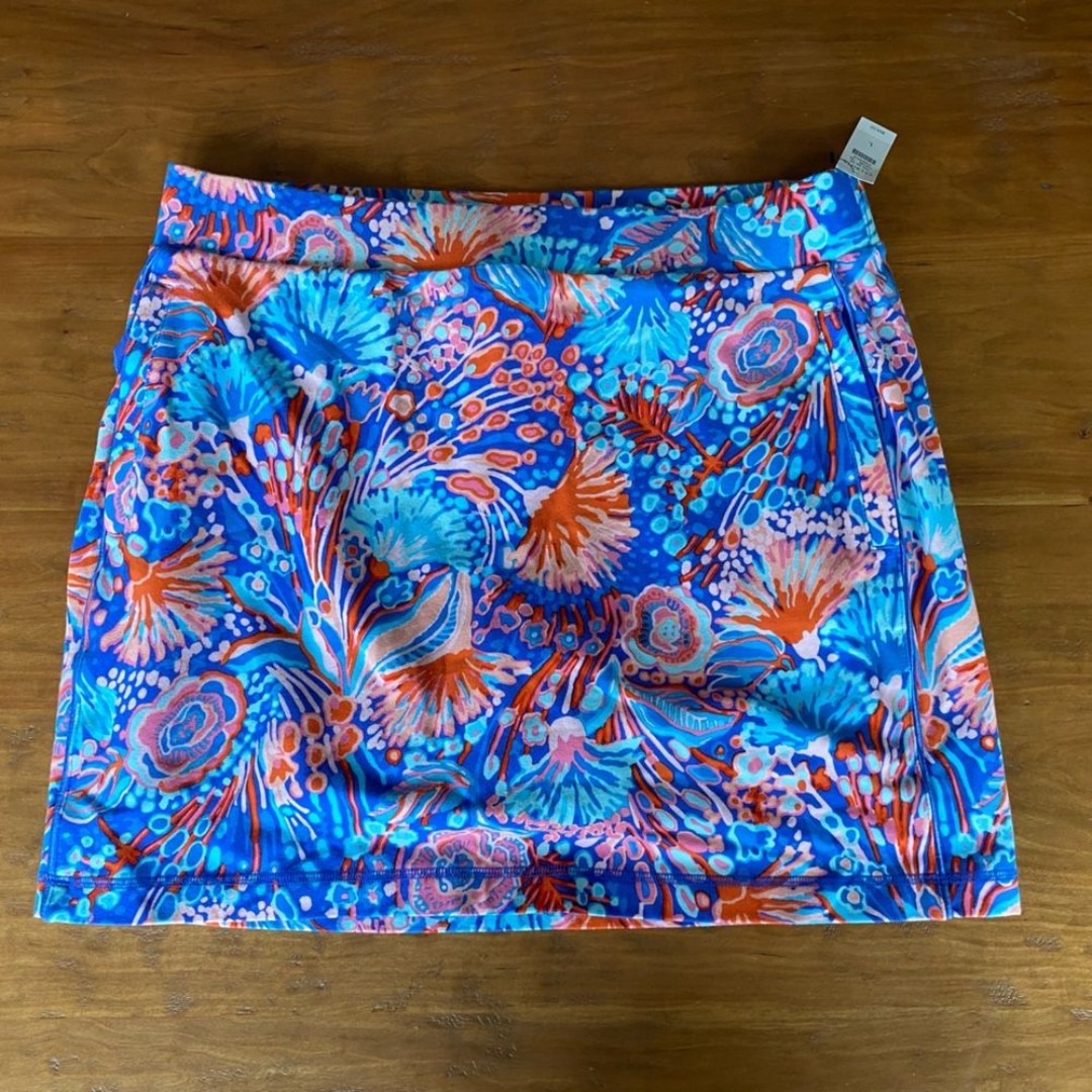NWT Talbots size large coral blue red mini skirt skort beach