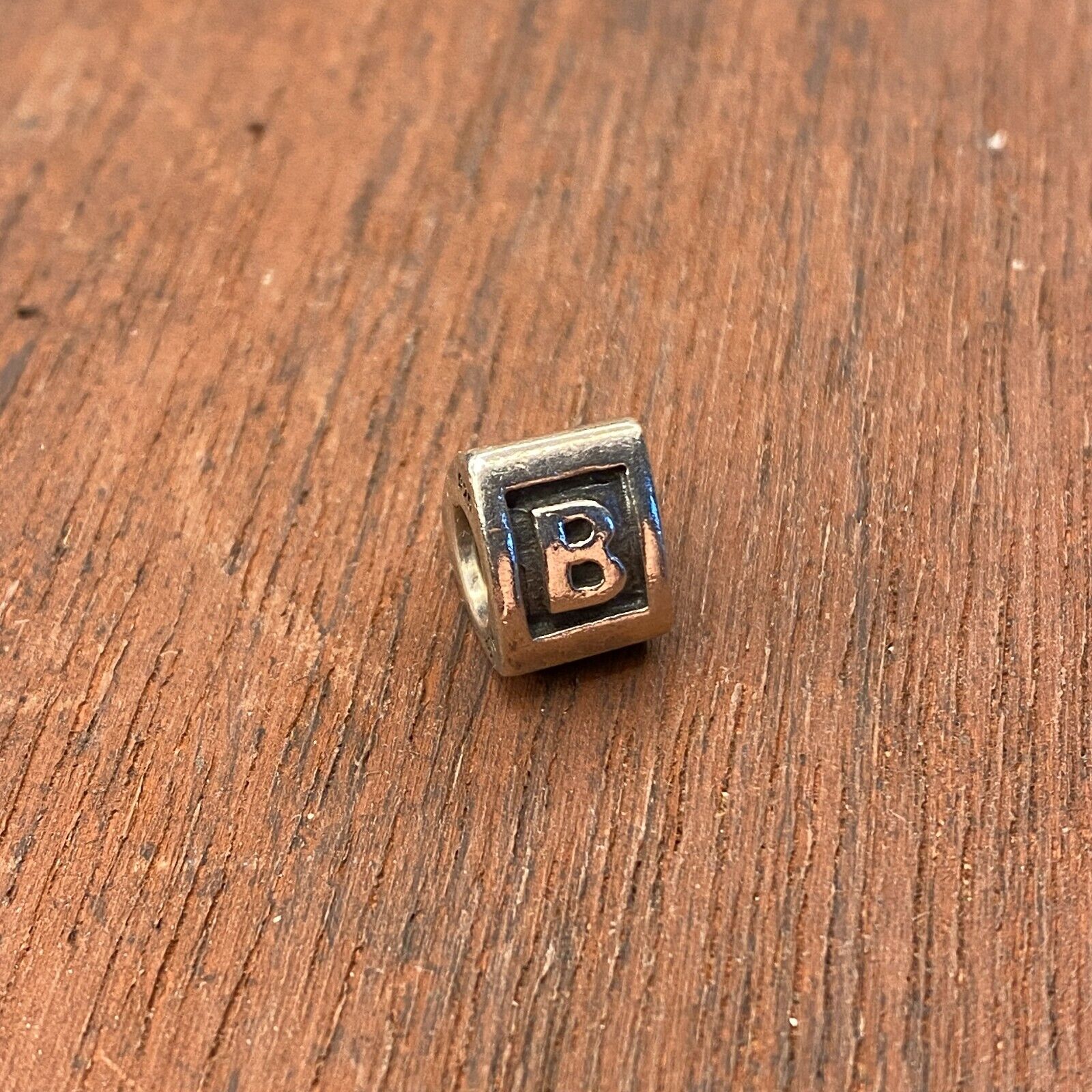 Authentic Pandora Sterling Silver Alphabet Block Letter B Retired Bead Charm