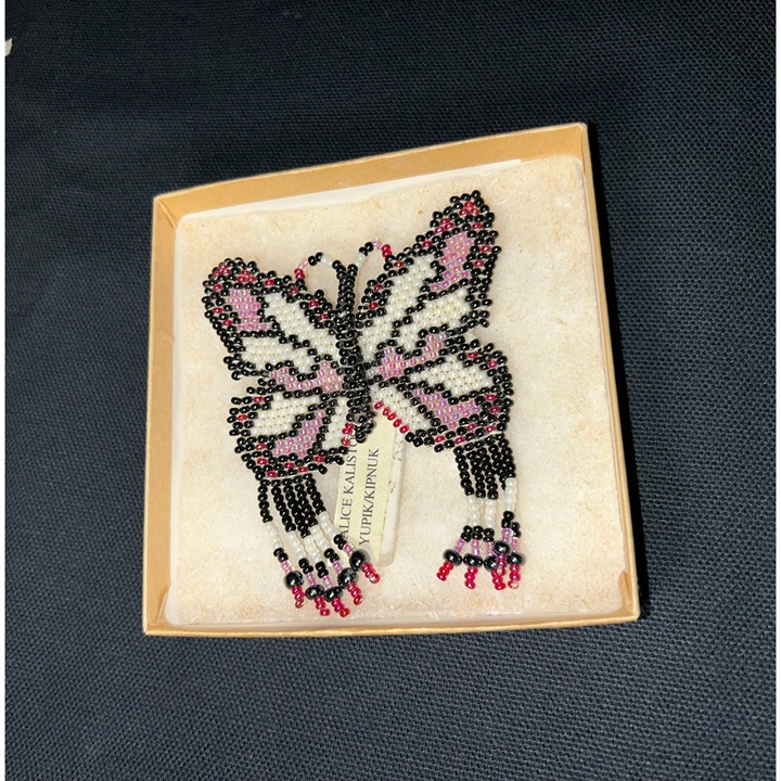 Beaded Pink & White Butterfly Hair Clip NWT