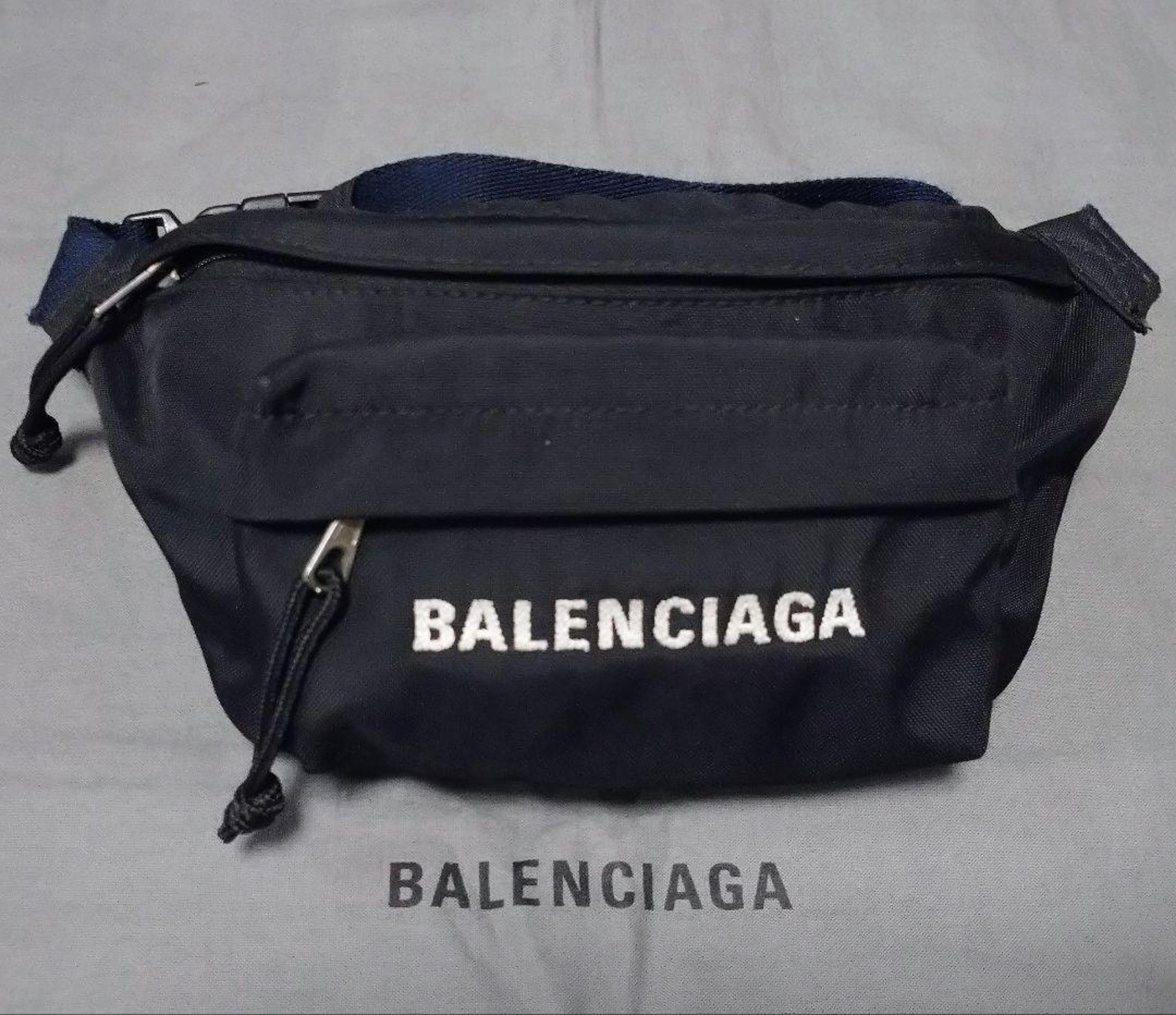 Balenciaga Body Bag Explorer Logo Embroidery Black x Navy