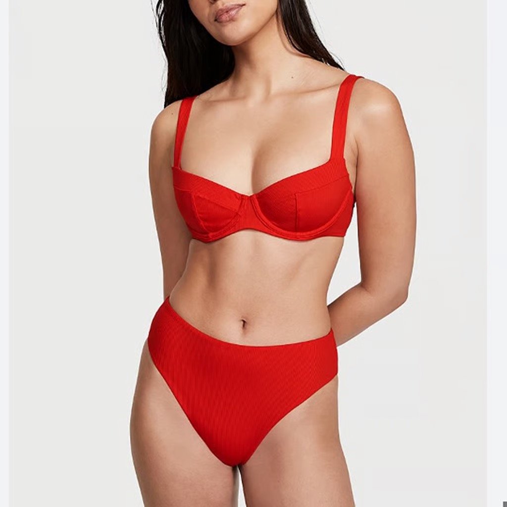 VS Essential Ribbed High-rise Red Cheeky Vaca Boho Flame Hippie Bikini Bottoms