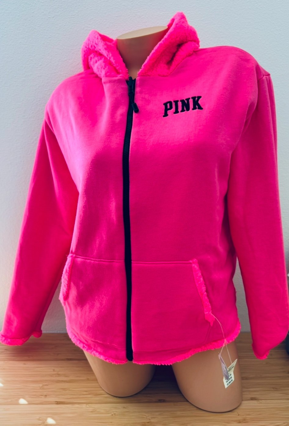 Reversible Hoodie Jacket Sherpa Victoria Secret PINK Full Zip Teddy Pink S