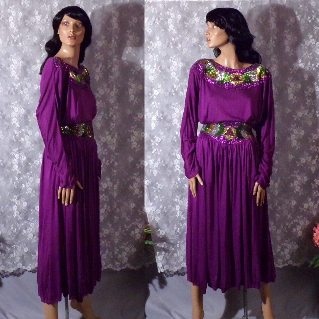 Vintage 80s Sequin Skirt and Top 1980s Purple Boho Stevie Nicks Size Medium