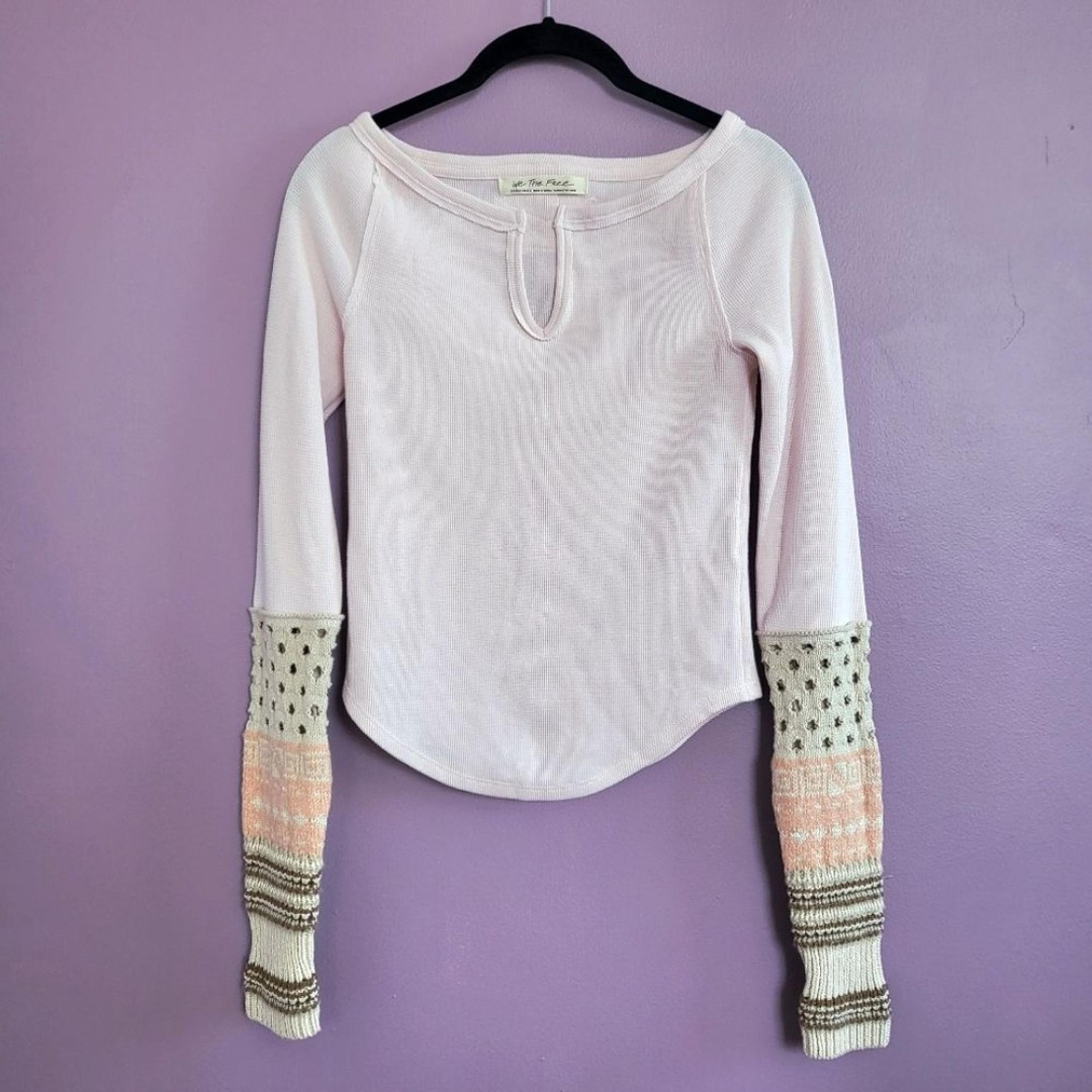 XS Free People We The Free Pink Cozy Craft Cuff Split Boat Neck Thermal Top