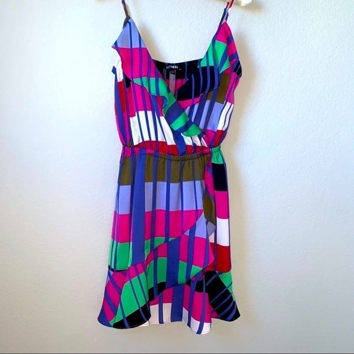 Striped Ruffle Wrap Cami Dress Size XS
